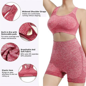 Ensemble de yoga pour femme : Shorts de sport, brassières de sport, hauts d'entraînement, vêtements de yoga, leggings de fitness, ensemble de gym, ensemble de yoga sans couture - Product Image 5