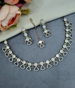 Modern Ethnic Geometric Cut Kundan <b>Necklace</b> <b>Set</b> With Matching Earring For Women Wedding Jewelry Traditional <b>Indian</b> Party Jewelry - Product Image 2