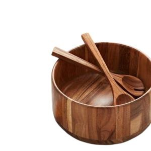 Juego de Ensaladeras de Madera de Diseño Ecológico Moderno con Utensilios para Servir, Vajilla de Madera Natural para Uso en el Hogar, Cocina y Restaurante - Product Image 1