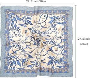 FAB UNITED GEARS Ethnic Solid Silk <b>Square</b> <b>Scarf</b> Blue Cream Casual Skin-Friendly Quick Dry Summer Adult Multi-Functional - Product Image 1