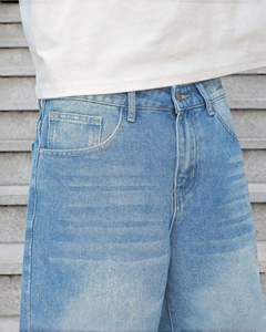 Denim Bermuda Shorts Mid Waist Button Fly Casual Style Men's <b>Light</b> Blue Washed 100% Cotton Woven Fabric Breathable Design - Product Image 5