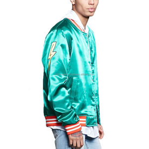 OEM Men's Satin Jacket Varsity polyester Bomber Biker raglan sleeve snap closure <b>Winter</b> Casual - Product Image 5