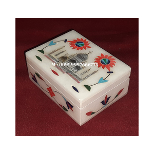 High Quality Handmade Product White Marble Blue Mother of Pearl Inlay Jewellery <b>Box</b> Rectangle Shape Glossy Surface Used Gifting - Product Image 3