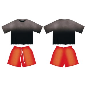 Ensemble de 2 pièces de vêtements de sport en coton imprimé surdimensionné pour l'été, streetwear personnalisé, shorts de jogging, shorts de basket-ball pour hommes - Product Image 2