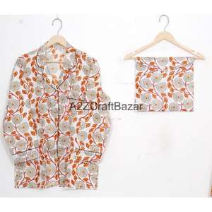 ชุดนอนผ้าฝ้าย 100% สำหรับผู้หญิง คอวี แขนยาว ลายดอกไม้ ชุดนอนใส่สบายทุกฤดู เหมาะสำหรับงานปาร์ตี้ - Product Image 2