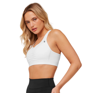 Top Deportivo de Yoga para Mujer con Logotipo Personalizado, Blanco, con Frente Fruncido, Nailon y Elastano, Transpirable, Acolchado, para Gimnasio, Fitness y Entrenamiento - Product Image 3