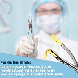 Forceps d'extraction dentaire plaqué or de qualité supérieure en acier inoxydable pour molaires supérieures, pince d'extraction légère, outils dentaires - Product Image 3