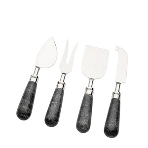 Juego de cuchillos para queso de acero inoxidable con mango de mármol negro Cortadores duraderos y elegantes para rebanar y servir queso - Product Image 1
