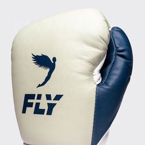 Nouveaux gants de boxe Fly Model pour compétition de kickboxing, à lacets, crème et bleu, prix abordable, en cuir de vachette véritable, pour sparring et Muay Thai - Product Image 3
