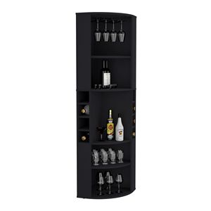 Mobile Bar Angolare da 71 Pollici con Cinque Ripiani, Otto Scomparti per Bottiglie e Portabicchieri, Colore Nero - Product Image 3