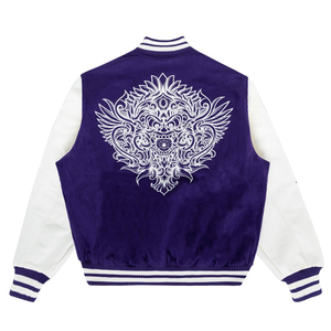 Purple White Embroidered Varsity <b>Jacket</b> Men Plus Size Letterman <b>Jacket</b> Sleeve <b>Patchwork</b> Button Front Outerwear Baseball <b>Jacket</b> - Product Image 5