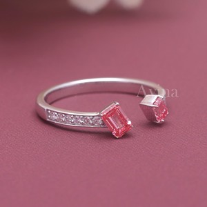 IGI Certified Lab Grown Diamond Open <b>Ring</b> 18K Gold Emerald Cut Pink Lab Grown Diamond <b>Adjustable</b> Wrap <b>Ring</b> - Product Image 5