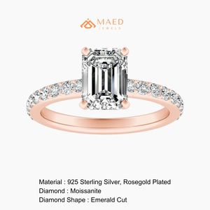 แหวนหมั้นมอยซาไนต์ทรงเอเมอรัลด์สีโรสโกลด์ ประดับเพชรแบบหนามเตย ดีไซน์คลาสสิกหรูหรา สำหรับเจ้าสาว งานแต่งงาน ของขวัญสำหรับผู้หญิง - Product Image 6