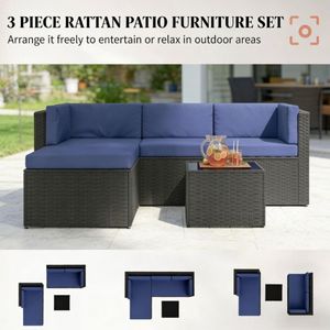 Conjunto de Muebles de Terraza de 3 Piezas en Azul Marino, Conjunto de Jardín para Exteriores - Product Image 2