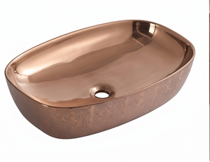Évier ovale moderne en cuivre, lavabo en métal artisanal avec finition texturée pour salle de bain et cuisine - Product Image 1