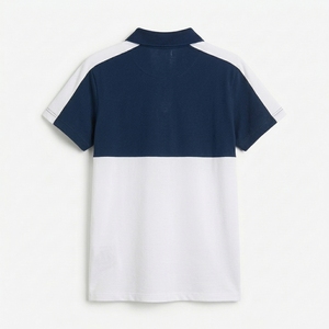 Venta al por Mayor de Camisetas Formales de Verano para Hombre en Tela de Rizo, con Logotipo Personalizado Impreso, Poliéster Liso Blanco y Azul - Product Image 2