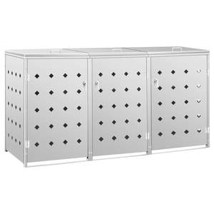 Triple Wheelie Bin Stainless Steel <b>Shed</b> 63.4 gal Capacity Durable Outdoor <b>Storage</b> Solution - Product Image 2