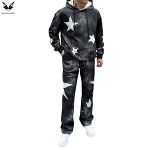 Men Casual <b>Tie</b> <b>Dye</b> Star Print With Wholesale Rate Kangaroo Pocket Drawstring Hooded Sweatshirts And Loose Straight Pants <b>Sets</b> - Product Image 4