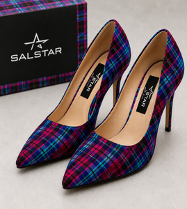 Chaussures à talons hauts en tartan pour femmes, escarpins à bout pointu, mode, OEM ODM, chaussures de mariage et de soirée, vente en gros - Product Image 1