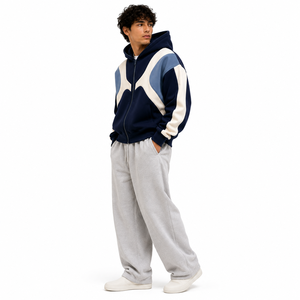 Custom <b>Men</b> Color Block Hoodie Zip Jacket Contrast Panel Long Sleeve Casual <b>Pullover</b> Relaxed Fit Bulk Buyer Fashion Collection - Product Image 3