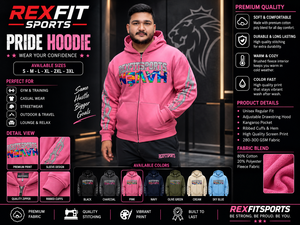 REXFITSPORTS 2026 Mens <b>Pink</b> Full Zip Graphic <b>Hoodie</b> 280–300 GSM Cotton Polyester Fleece Custom Streetwear Hooded Sweatshirt - Product Image 1