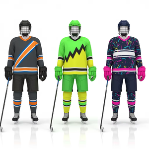 Conjunto de Uniforme de Hockey sobre Hielo Personalizado, Diseño Multicolor, Jersey Sublimado, Pantalones Cortos, Guantes, Kit Completo, 3 Diseños, OEM, Venta al Por Mayor - Product Image 4