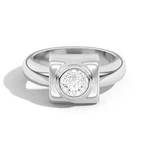 1 Carat Round Lab Grown Diamond Statement <b>Ring</b> 14K Solid Gold Unique Bezel Set Modern Minimalist Bridal Proposal Band Gift Women - Product Image 3