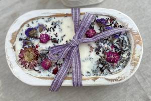 Handmade Oval Wooden Bowl With Dried Flowers And Purple <b>Ribbon</b> Home Decoration Vessel - Product Image 6