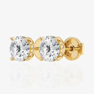 Pendientes Clásicos de Diamantes Cultivados en Laboratorio de Corte Redondo de 2 Quilates con Baño de Oro Amarillo, Rosa y Blanco de 14K para Unisex - Product Image 6