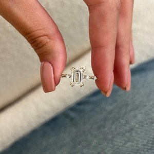 2 Carat Emerald Cut E VVS2 Lab Grown Diamond <b>Thin</b> Engagement <b>Ring</b> ,Knife Profile Dainty Proposal <b>Ring</b> in 14k Gold, IGI Certified - Product Image 5