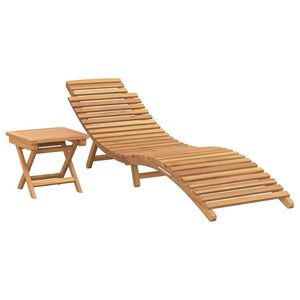 Tumbona Plegable de Madera de Teca Sólida Marrón de 2 Piezas - Product Image 2