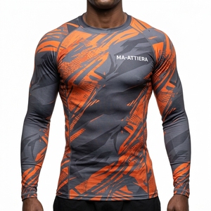 <b>Men</b> Long Sleeve Compression Shirt Orange Gray Graphic Gym Fitness Running Training Sportswear Performance <b>Base</b> <b>Layer</b> - Product Image 1