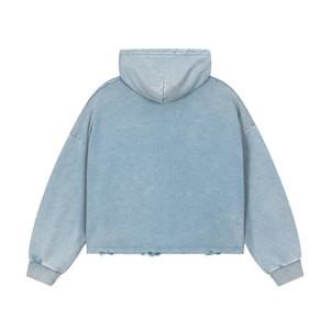 เสื้อฮู้ดดี้โอเวอร์ไซส์ทรงครอปสำหรับผู้ชายและผู้หญิง ผ้าฝ้ายฟลีซวินเทจฟอกสี สตรีทแวร์ทรงบ็อกซี่ รับสกรีนโลโก้ ขายส่ง - Product Image 2