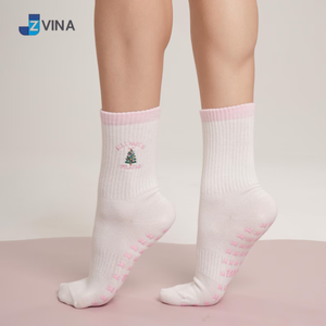 JZVINA Women Christmas Ankle <b>Socks</b> Anti-Slip Cotton <b>White</b> Pink Pattern Casual Winter Wear Pilates Yoga - Product Image 3