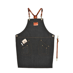 Tablier de travail unisexe en cuir véritable marron, à bretelles croisées, avec poches pour outils et téléphone, anti-poussière, détection des aiguilles, fusion sans couture, vêtement de travail - Product Image 2