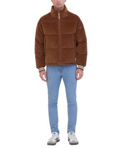 <b>Men's</b> <b>Corduroy</b> Puffer <b>Jacket</b> Stand Collar Zipper Closure Casual Winter Thick Regular Fit Solid Color Brown 2027 - Product Image 3