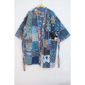 Nouveauté Robe Kimono bohème unisexe Vestes Kantha imprimées à fleurs Vêtements de nuit en dentelle à carreaux de luxe Longueur courte en lin bambou - Product Image 1