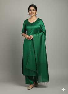 Sari en soie vert élégant pour femme, robe de mariée longue, coupe classique, extensible, tenue ethnique indienne et pakistanaise - Product Image 3