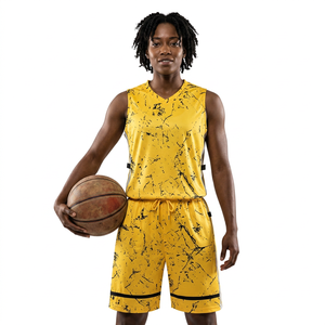 Conjunto de Camiseta de Baloncesto Sublimada Personalizada, Amarillo y Negro, sin Mangas, Ajuste Atlético, para Hombre, Verano, Secado Rápido, Malla Transpirable - Product Image 2