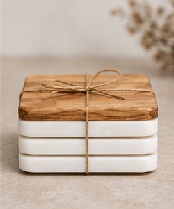 Wood and <b>Marble</b> <b>Coaster</b> Set Handmade Eco Friendly Drink <b>Coasters</b> Round and Square Table Mats - Product Image 4