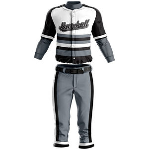 Ensemble uniforme de baseball pour homme, maillot à manches longues avec design rayé et pantalon assorti, 100 % polyester, évacuation de l'humidité, coupe classique - Product Image 1