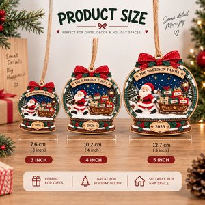 Ornement de boule à neige de Noël personnalisé avec nom de famille, traîneau du Père Noël, décoration d'arbre en bois - Product Image 6