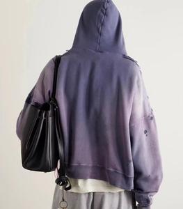 Sweat à capuche zippé épais délavé à l'acide, coupe oversize, style streetwear décontracté, en molleton, personnalisable avec logo – Vente en gros - Product Image 2