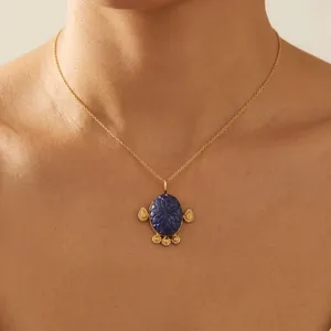 Pendentif tendance en lazurite sculptée, plaqué or 18 carats, en laiton, pour usage quotidien, collier de mode le plus vendu, bijoux de mariage - Product Image 3