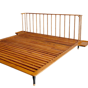 Modern Teak Wood <b>Platform</b> Joris <b>Bed</b> <b>Frame</b> with Rattan Headboard Queen King Size Minimalist Design Solid Wood Durable Bedroom - Product Image 3