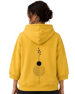 Sweat-shirt à capuche surdimensionné pour femme, personnalisé, jaune, imprimé floral, en coton molletonné, manches longues, style streetwear décontracté - Product Image 2