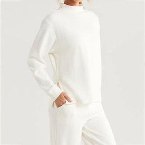 Women's White Oversized Sweatshirt <b>Drop</b> Shoulder Long Sleeve Casual Fleece Pullover Loose Fit Soft Cozy Cotton Blend Autumn - Product Image 2