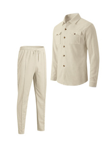 Conjunto de dos piezas casual para hombre: Chaqueta de trabajo de punto gofrado sintético OEM y pantalones con cuello, estilo transfronterizo. - Product Image 5