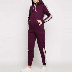 Women's 2-Piece Skinny Tracksuit Hooded <b>Zipper</b> <b>Sweatshirt</b> and Sweatpants Solid Color Casual Full Length Cotton Set - Product Image 2