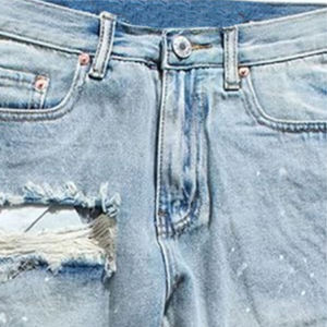 Men's Mid Waist <b>Denim</b> Bermuda Shorts Solid Color Cotton Ripped Design Casual Style Woven <b>Material</b> Button Fly - Product Image 6